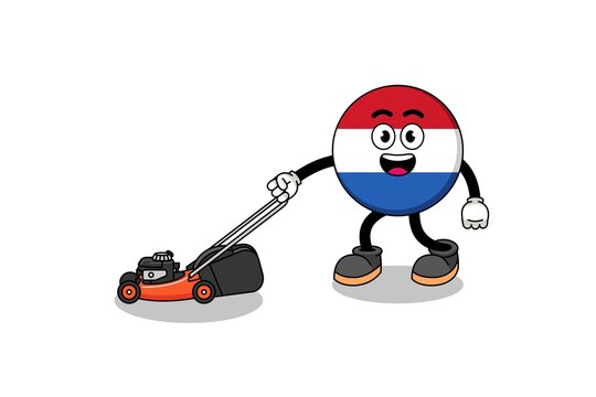 netherlands flag illustration cartoon holding lawn mower
