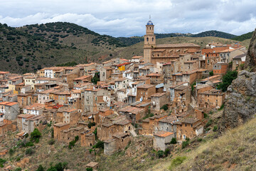View of the village of Moros and its old typical houses in Zaragoza province, Aragón, Spain.