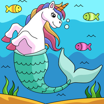 Unicorn Mermaid Colored Cartoon Illustration