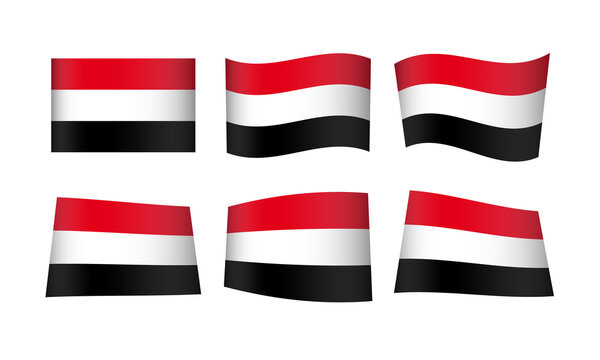 Yemen Flag Set Yemeni Flags National Symbol Banner Icon Vector Stickers Arab Asian Sana'a Aden Asia Wave Country State Day Sun Wavy Realistic Independence Culture Nation Republic Kingdom Every All