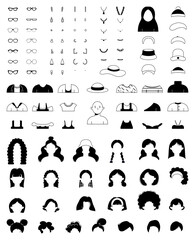 Women dress up constructor. Faces icon creator.
