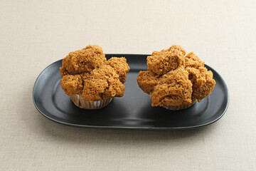 Bolu Kukus Gula Jawa (brown sugar steamed sponge cake), a traditional snack from Indonesia made from flour, egg, brown sugar, and salt. 
