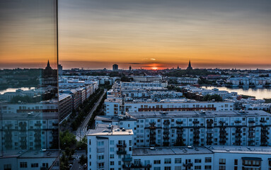 Stockholm, Sweden - Colorful sunset with a view over the city skyline taken from the Radisson hotel...