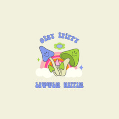 Stay Trippy. Funny Mushrooms. Hand drawn print. Vector