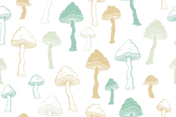 Amanita choky inedible mushrooms seamless pattern vector illustration.