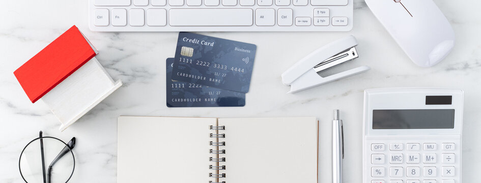 Concept of estimating and paying house tax with credit card.