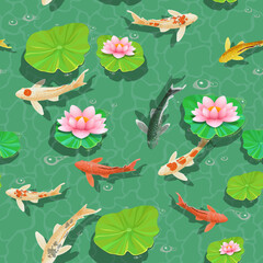 Beautiful vector seamless pattern with carps.