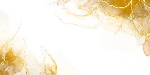 Abstract Golden Liquid alcohol ink white background