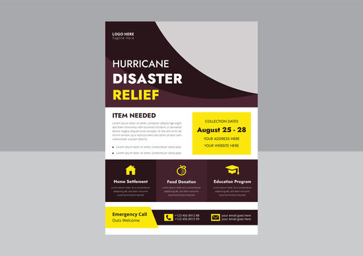 Disaster Relief Flyer Design Template. Hurricane Disaster Relief Flyer. Charity Relief Poster Leaflet Design. Cover, Flyer Design.