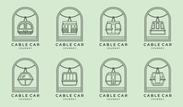 set of cable car logo line art icon vector symbol minimalist illustration design, funicular railway logo pack and badge emblem