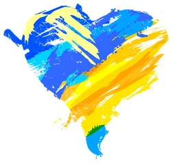 Plexiglas foto achterwand abstract painted heart, with paint strokes and splashes, vector illustration, in blue, yellow © Kirsten Hinte