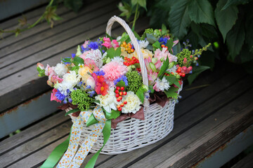 a basket of field bright flowers. summer flowers