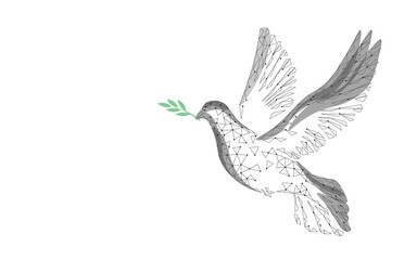 Low poly art dove of peace. World Day pigeon hope emblem against military conflict violence poster drawing sketch. National bird stop no war vector illustration