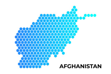 Afghanistan map digital hexagon shape on white background vector illustration