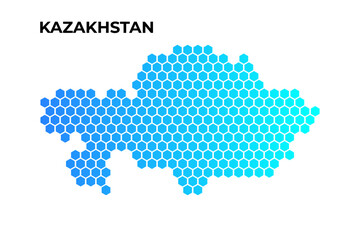 Obraz premium Kazakhstan map digital hexagon shape on white background vector illustration