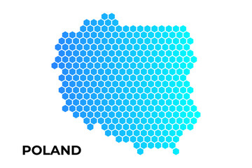 Poland map digital hexagon shape on white background vector illustration
