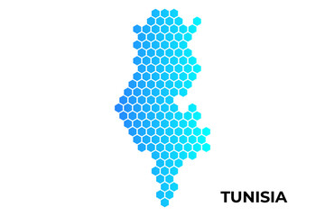 Tunisia map digital hexagon shape on white background vector illustration