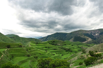 Views of the mountains of Dagestan near the village of Gamsutl. Russia June 2021