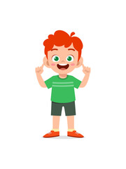 little boy standing and try to hear sound