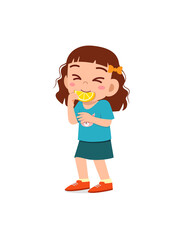 little girl eat sour lemon and show funny expression