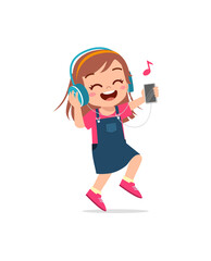 little girl listening music from the smartphone