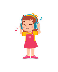 little girl listening music from the smartphone