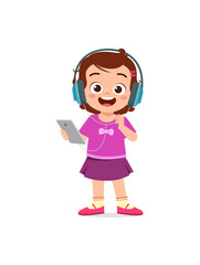 little girl listening music from the smartphone