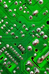 Macro Close up of printed wiring on PC circuit board..