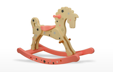 the horse is a wooden toy swinging made of wood painted with environmental paint a beautiful and...
