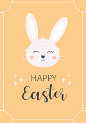 Happy Easter greeting card with Easter bunny. Hand drawn vector illustration