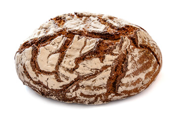 ball of fresh bread with flour isolated on a white background