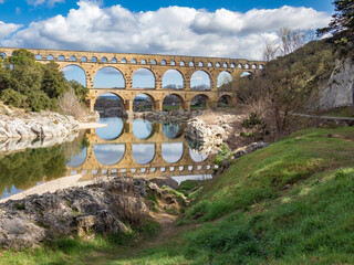 The magnificent Pont du Gard, an ancient Roman aqueduct bridge, Vers-Pont-du-Gard in southern...
