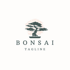 Bonsai plant tree logo icon design template flat vector