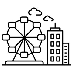 Down town with clouds Vector Icon Design, American culture and traditions Symbol, United States Social Sign, US Arts and literature Stock illustration, amusement park with high rise building Concept