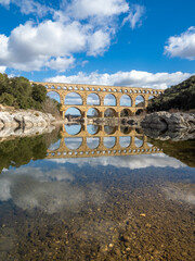 The magnificent Pont du Gard, an ancient Roman aqueduct bridge, Vers-Pont-du-Gard in southern...