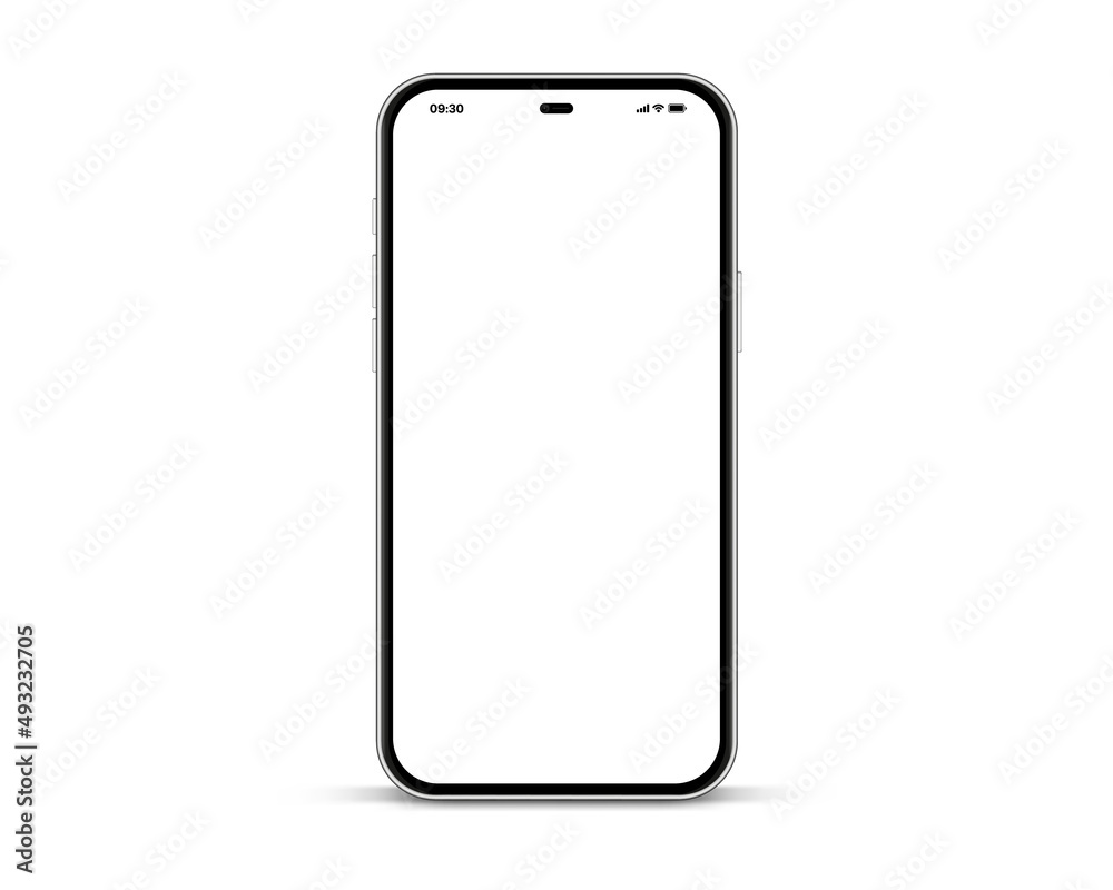 Leinwandbilder 3d high quality vector smartphone mockups. Ultra realistic mobile device UI UX mockup for presentation template. Cellphone frame with blank screen isolated templates. 3d isometric illustration.
