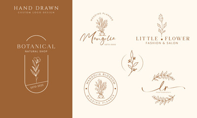 Botanical Floral element Hand Drawn Logo with Wild Flower and Leaves. Logo for spa and beauty salon, boutique, organic shop, wedding, floral designer, interior, photography, cosmetic, boho & feminine. © Sayed Hossain