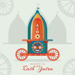 Happy Rath Yatra jagannath rathyatra festival traditional celebration vector
