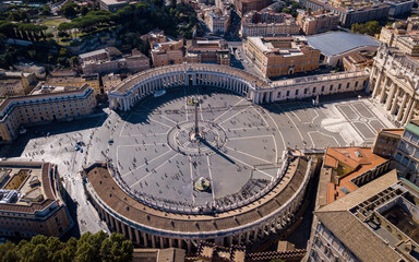 Square near St. Peter's cathedral (aerial drone photo). Vatican, Rome, Italy