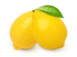 lemon fruit with leaves isolated on white background, Fresh Lemon