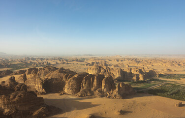 Aerial views of desert outcrops around the oasis of Al Ula in the north west region of Saudi Arabia