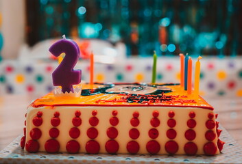 Cake: Birthday Cake With Candles For 2nd Birthday. Two year's old birthday cake with candles.