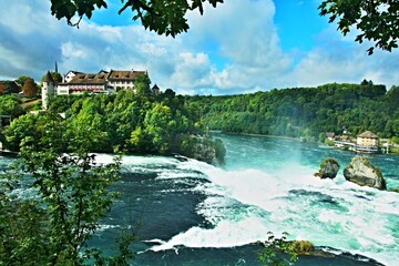 Fototapeta na wymiar Switzerland-a view of the Rhine Falls and the Laufen Castle
