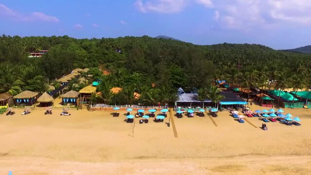 Drone shot view over the beautiful Agonda beach in Goa, India.