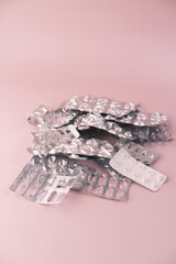 Close up of empty pills of blister pack on table 