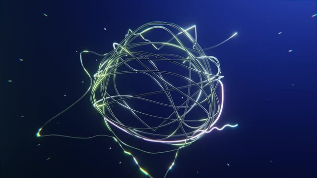 Abstract 3d lines swirl flying on blue background. 3d rendering. High quality 4k footage