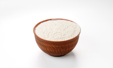 Flour in bowls and bags isolated on a white background. High quality photo