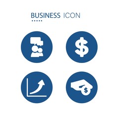 Symbol of Educational Business, Money sign, Forecast and Save money icons. Icons on blue circle shape isolated on white background. Business and finance vector illustration.