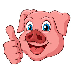 Adorable Pig with thumb up Cartoon. Vector Illustration