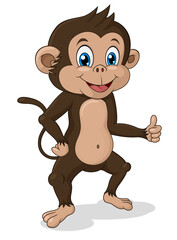Adorable standing monkey with thumb up. Vector Illustration
